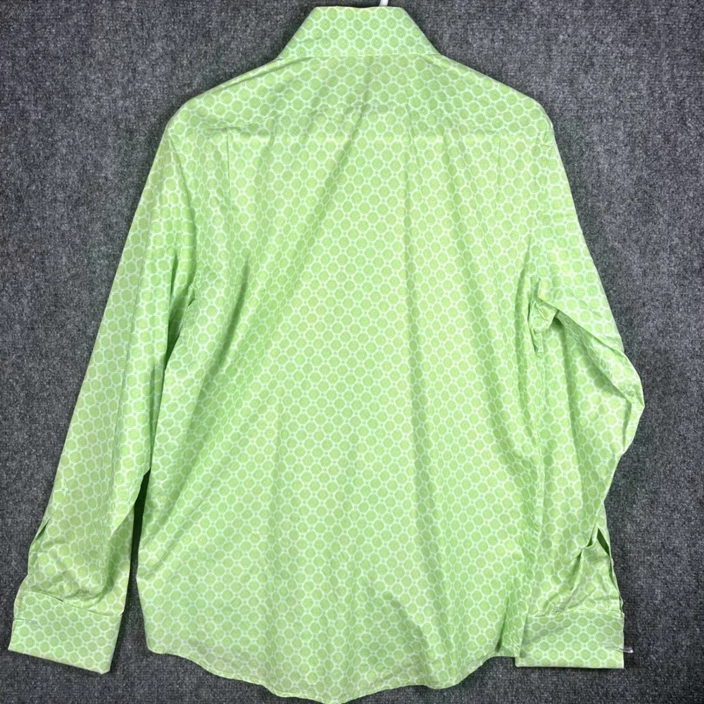 Banana Republic Button Down Men Medium 15-15.5 Green Geometric Medallion‎ Cotton